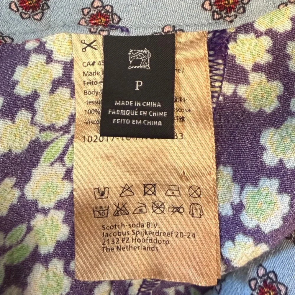 Maison Scotch & Soda Silk Soiree Whimsigoth Purple Floral Wide Leg Pants Sz P XS